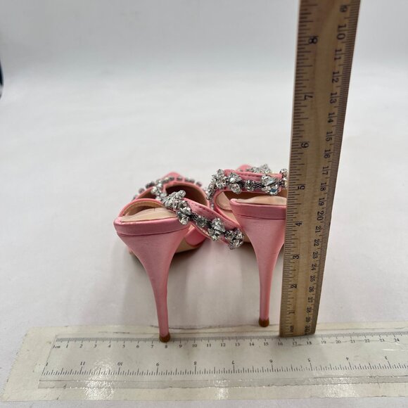 XYD Pink Jeweled Satin Pointed Toe Slingback Strappy Crystal High Heels Pumps - Picture 5 of 8
